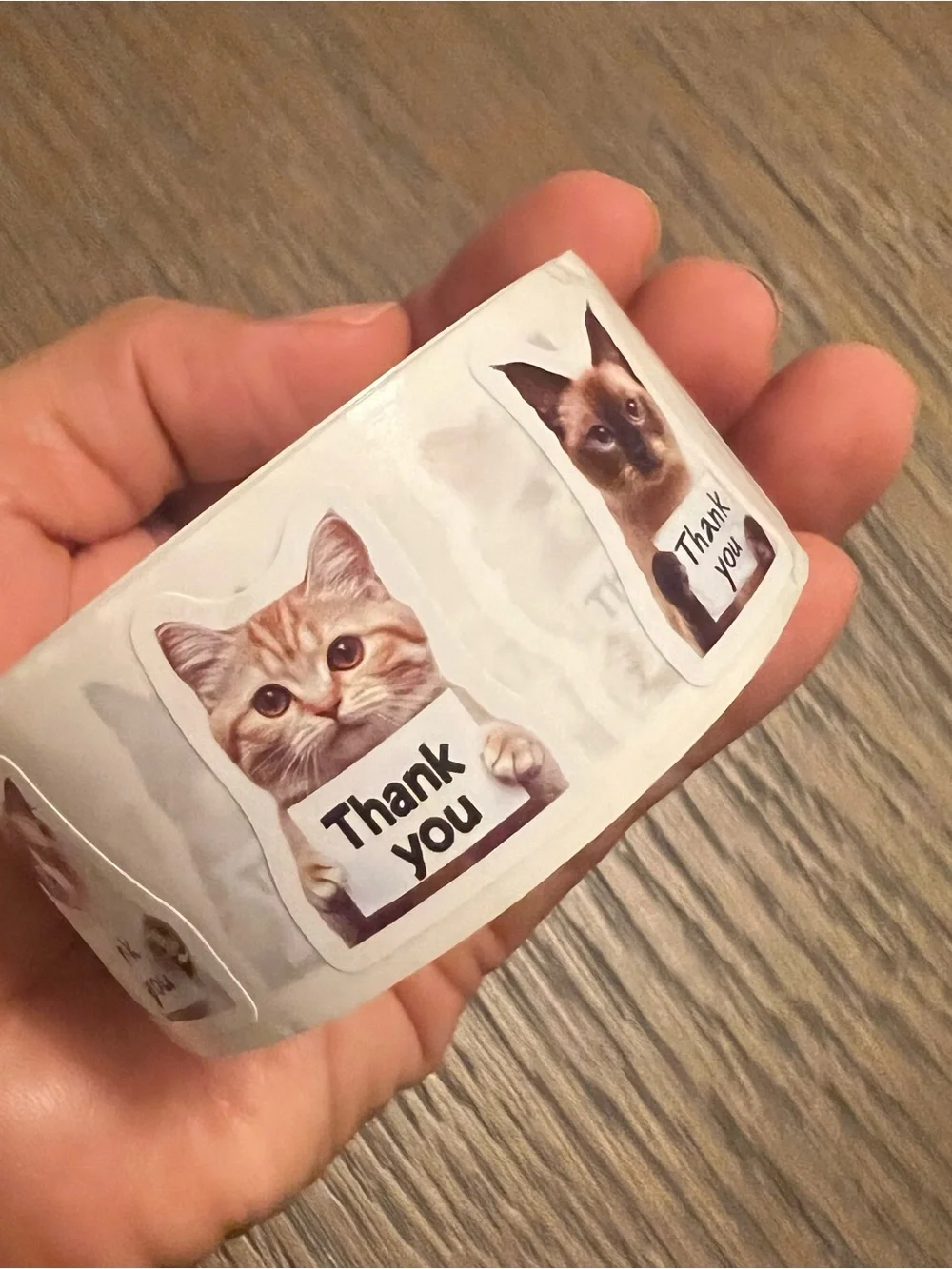 500 pc roll Thank you cat stickers